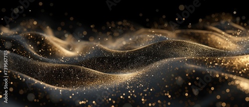Abstract Black and gold glitter wave horizontal background.