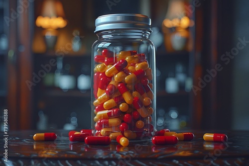 Preserving memories in a mason jar, the bottle of pills sits quietly among the pickled food and sweet candies, a glass lid keeping them safe indoors