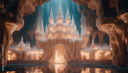 Subterranean Salt Palace with Illuminated Stalactites, a regal and magical environment
