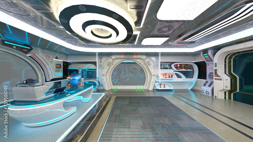 宇宙船内の風景 3DCGレンダリング