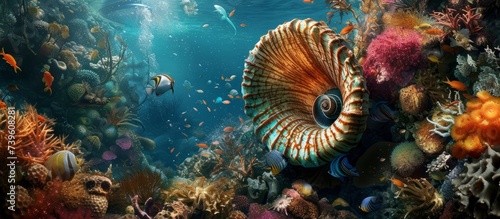 Vibrant underwater world: Majestic fish exploring colorful coral reef habitat