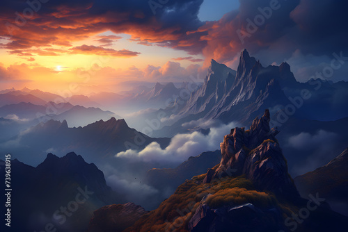 Hiker on a Mountain, Beautiful sunset on a Mountain , huge mountain sunset