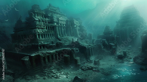The ocean floor holds the remnants of an underwater empire its grand structures still standing despite centuries of being submerged. Faded hieroglyphics and artifacts reveal