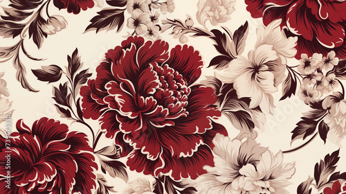 Baroque Bloom: A Floral background Pattern Inspired by the Baroque Era, Radiating in Deep Crimson and Ivory