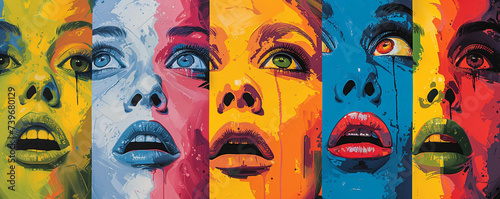 Pop Art faces exploring the diversity of human emotion through exaggerated expressions and color
