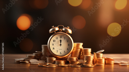 clock with gold coins, time is money concept, importance of time, Success Strategy Planning