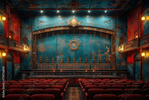 Vintage movie theater scene in 3D a nostalgic background for classic product showcasing