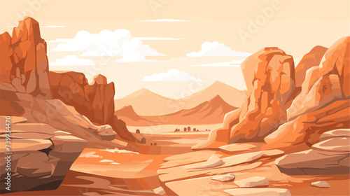 Abstract canyon landscape with heart-shaped rock formations. simple Vector art