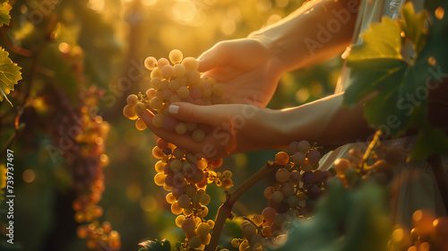 Hand showcasing a freshly harvested bunch of grapes
