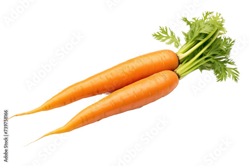 Two fresh carrots neatly arranged on top of one another, showcasing their vibrant colors and natural shape. on a White or Clear Surface PNG Transparent Background.