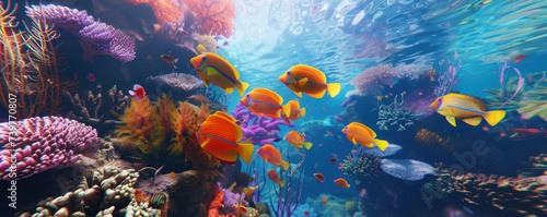 Coral reef and fish in the sea underwater view of the world