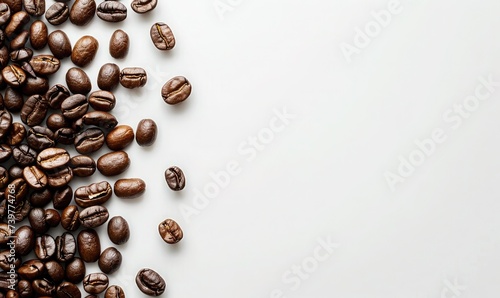 coffee beans minimalist soft white background, with copy space 