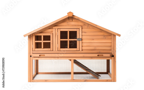 This photo showcases a small wooden chicken coop with an attached run in area, providing a secure and functional shelter for chickens. on a White or Clear Surface PNG Transparent Background.