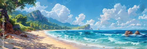 Seaside Painting Summer Abstract Background, Banner Image For Website, Background, Desktop Wallpaper