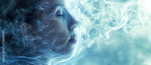 woman breath in smoke in the air, smell or air pollution, Ai Generated