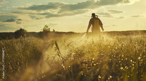 Portrait of A farmer is spraying pesticides