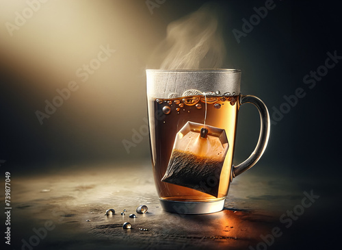 Tea bad purcolating in glass cup