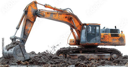 Excavators for digging around large trees to plant in new places Shoveling large and small stones or scooping and transporting garbage or spreading land for irrigation on a white background. AI genera