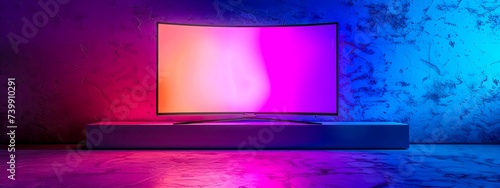 Modern Curved Television Display with Vibrant Neon Lighting for an Immersive Viewing Experience