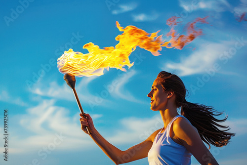 Woman athlete with the Olympic flame