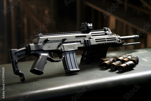 Close-up Detail of Modern FN F2000 Assault Rifle – High Resolution Military Firearms Stock Photo