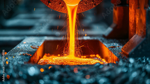 Molten metal pouring in a steel forge power of industry