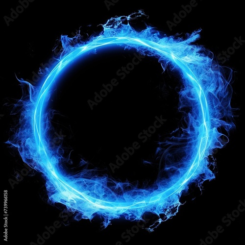 plasma abstract glowing electric blue ring, light magic effect, isolated on black background