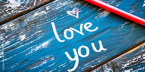 text love you written with white letters on blackboard, with a heart