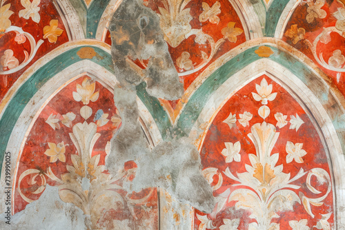 Detailed shot of patterns on medieval Italian frescoes