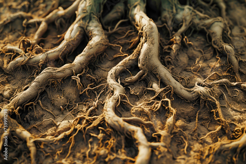 view of tangled roots in dry soil