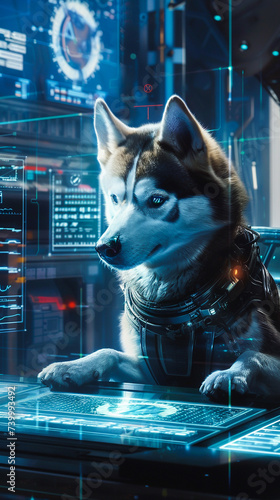 Spy huskies and corgis in a high tech laboratory using gadgets and intelligence to unlock secrets