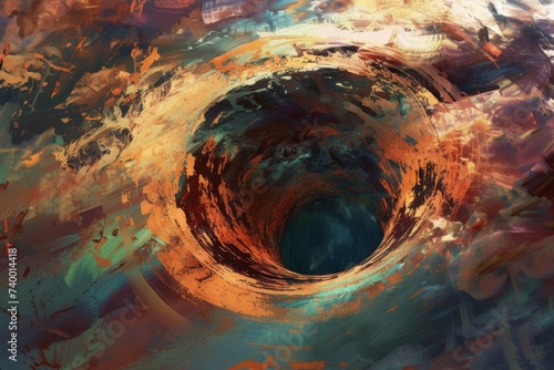 Craft an abstract piece capturing the essence of a hole as a portal to an abyss of mystery and wonder