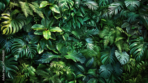 Various green leaves of tropical plants as a natural background