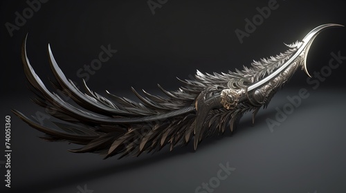 metal feather on a black background