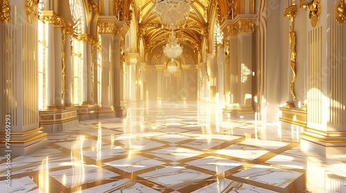 gold marble interior of the royal palace. golden palace. castle interior. 