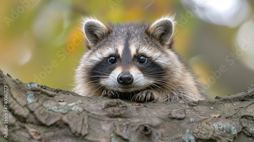 close up wildlife photography, authentic photo of a cute raccoon in natural habitat, taken with telephoto lenses, for relaxing animal wallpaper and more