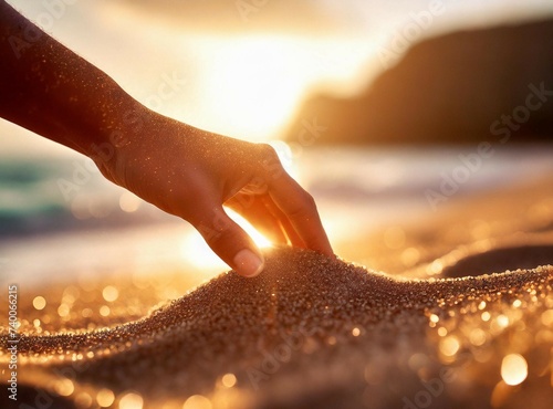 Hand touching the sand