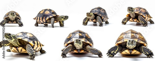 Animals reptiles pets greek tortoises banner panorama long. Collection of funny cute greek tortoise (tortoise) , isolated on white background, Generative AI