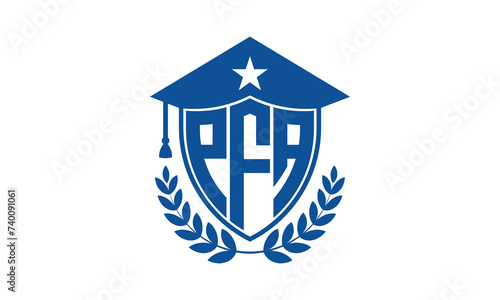 PFA three letter iconic academic logo design vector template. monogram, abstract, school, college, university, graduation cap symbol logo, shield, model, institute, educational, coaching canter, tech
