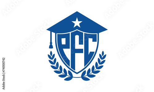 PFC three letter iconic academic logo design vector template. monogram, abstract, school, college, university, graduation cap symbol logo, shield, model, institute, educational, coaching canter, tech