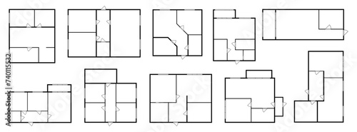 Top view of floor plan with empty rooms and doors. Vector flat cartoon, isolated interior design of apartment, condominium, home or house. Planning space for living and working, smart schemes