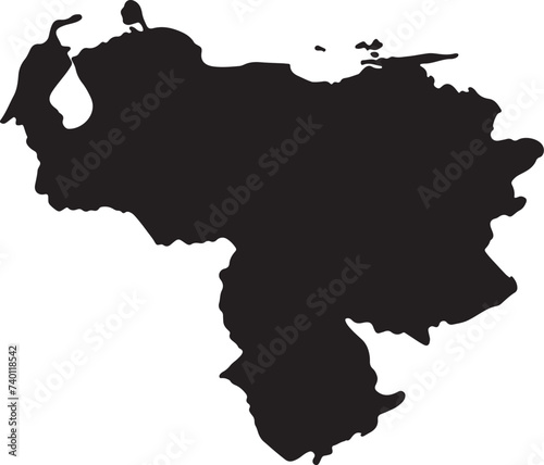 Vector isolated illustration icon with black silhouette of simplified map of Bolivarian Republic of Venezuela. White background