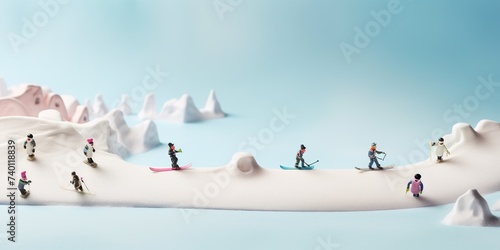 Creative layout made with miniature people snowboarding on ice cream