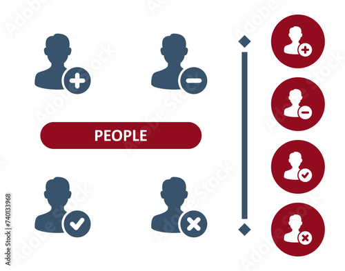 People Icons. Man, User, Avatar, Button, Add, Plus, Minus, Checkmark, Delete Icon