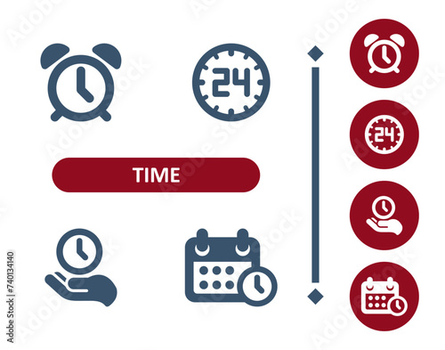 Time icons. Deadline, schedule, clock, appointment, alarm clock, 24 hours, hand, calendar icon