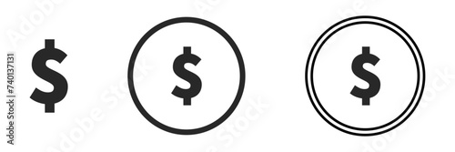 Dollar currency black sign icon vector Illustration