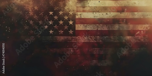 Abstract depiction of the American flag with a grungy vintage vibe. Concept American Flag, Abstract Art, Vintage Style, Grungy Aesthetic, Patriotic Decor