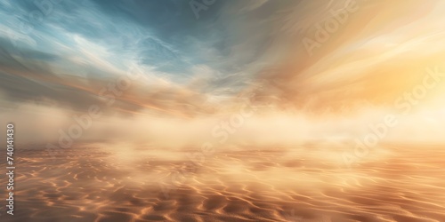 Tranquil desert scene with swirling sandstorm and expansive cloudy sky backdrop. Concept Desert Landscape, Sandstorm, Cloudy Sky, Tranquil Scene