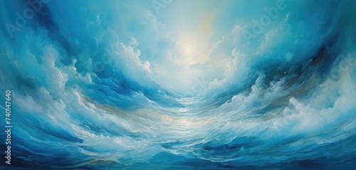 Background art, strokes of a wave of bright paint sea blue colors