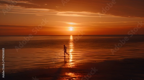 Solitary runner at sunset, symbolizing determination and wellness, perfect for fitness and inspiration themes